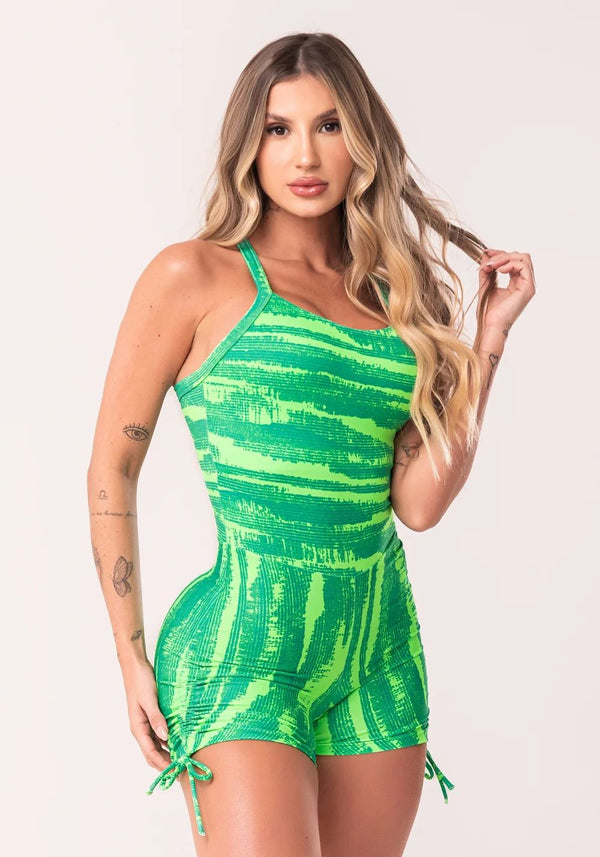 Disruption Printed Short Jumpsuit with Tie